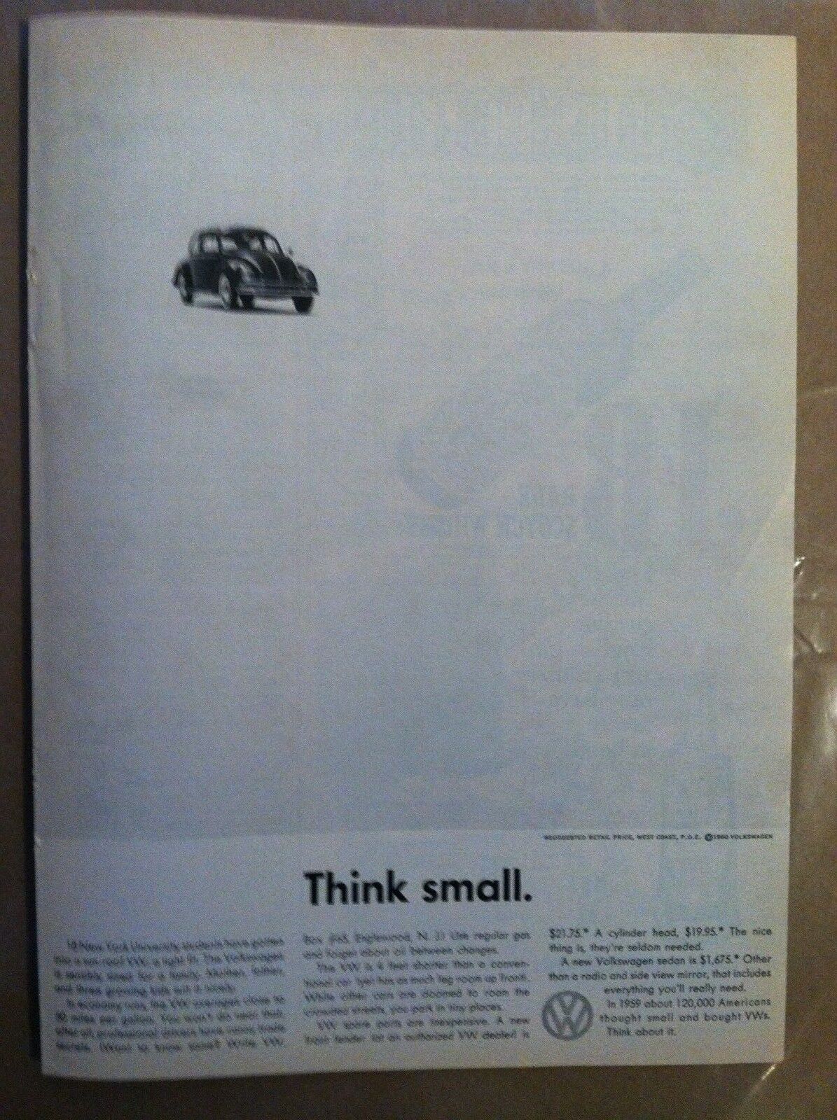 1960 Volkswagen Bug Classic Think Small Original Advertising Ad - Very Rare