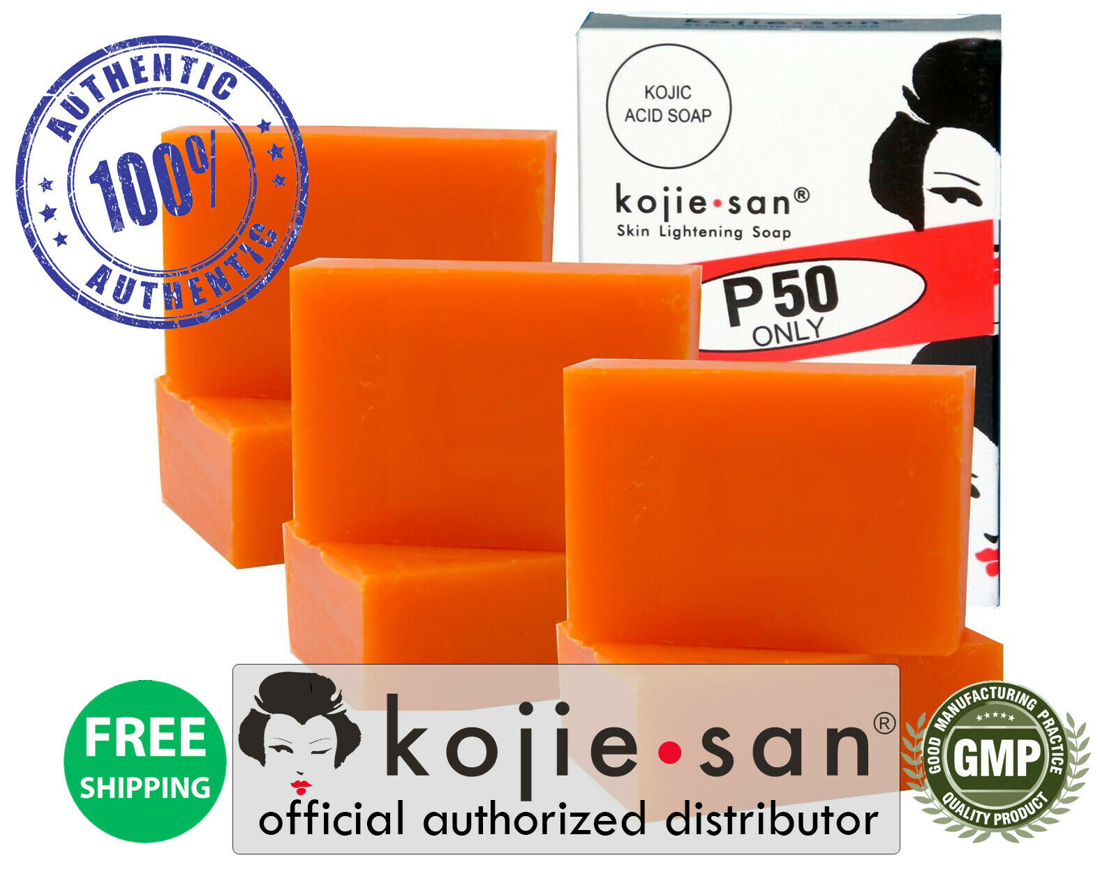 Original Kojie San Skin Lightening Kojic Acid Soap - 6 Bars, 65g - Free Soap Net