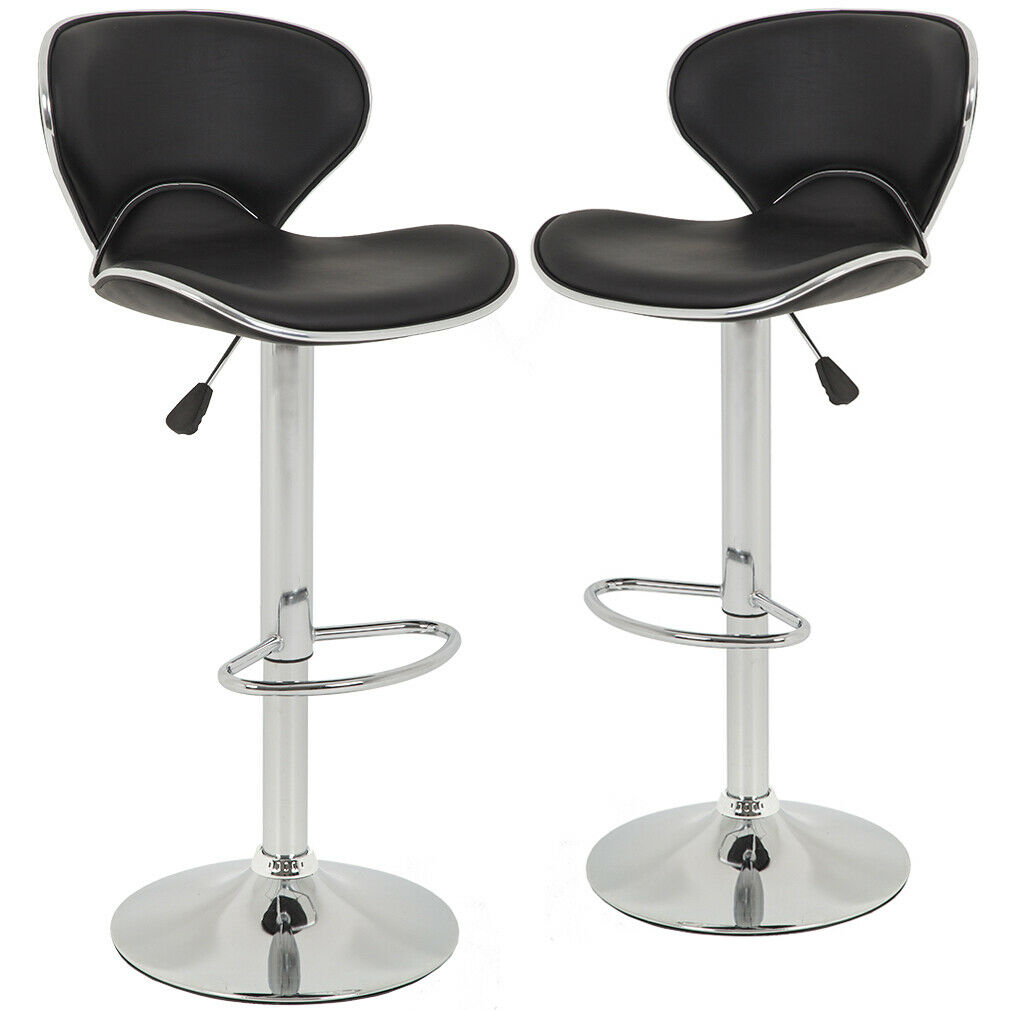 Set Of 2 Bar Stools Black Pu Leather Modern Hydraulic Swivel Dinning Chair B99