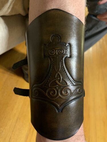 Leather Bracer Wrist Brown Thors Hammer Custom Made