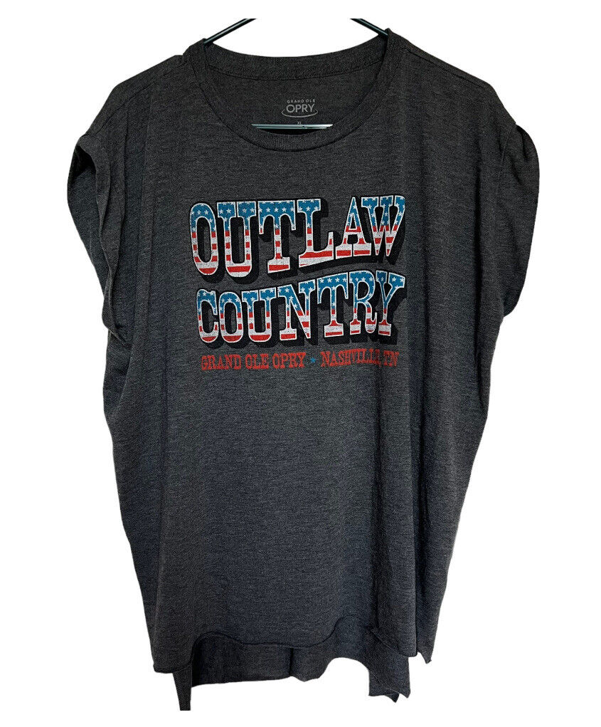 Nashville Grand Ole Opry Grey Rolled Sleeve Flag Tee T Shirt Size Xl
