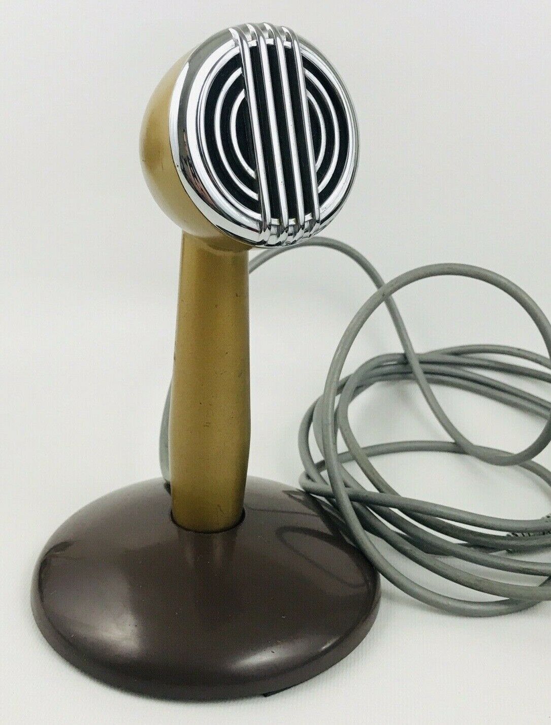 Vintage Astatic Stand Up Bullet Microphone Gold On Base With Cord