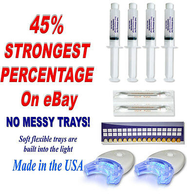 45% Home Teeth Tooth Whitening Whitener Kit Dental Gel Bleaching + White Light