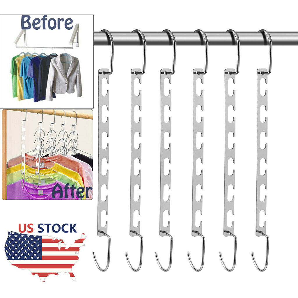 6x Metal Wonder Closet Hanger Organizer Hook Space Saving Clothes Rack New