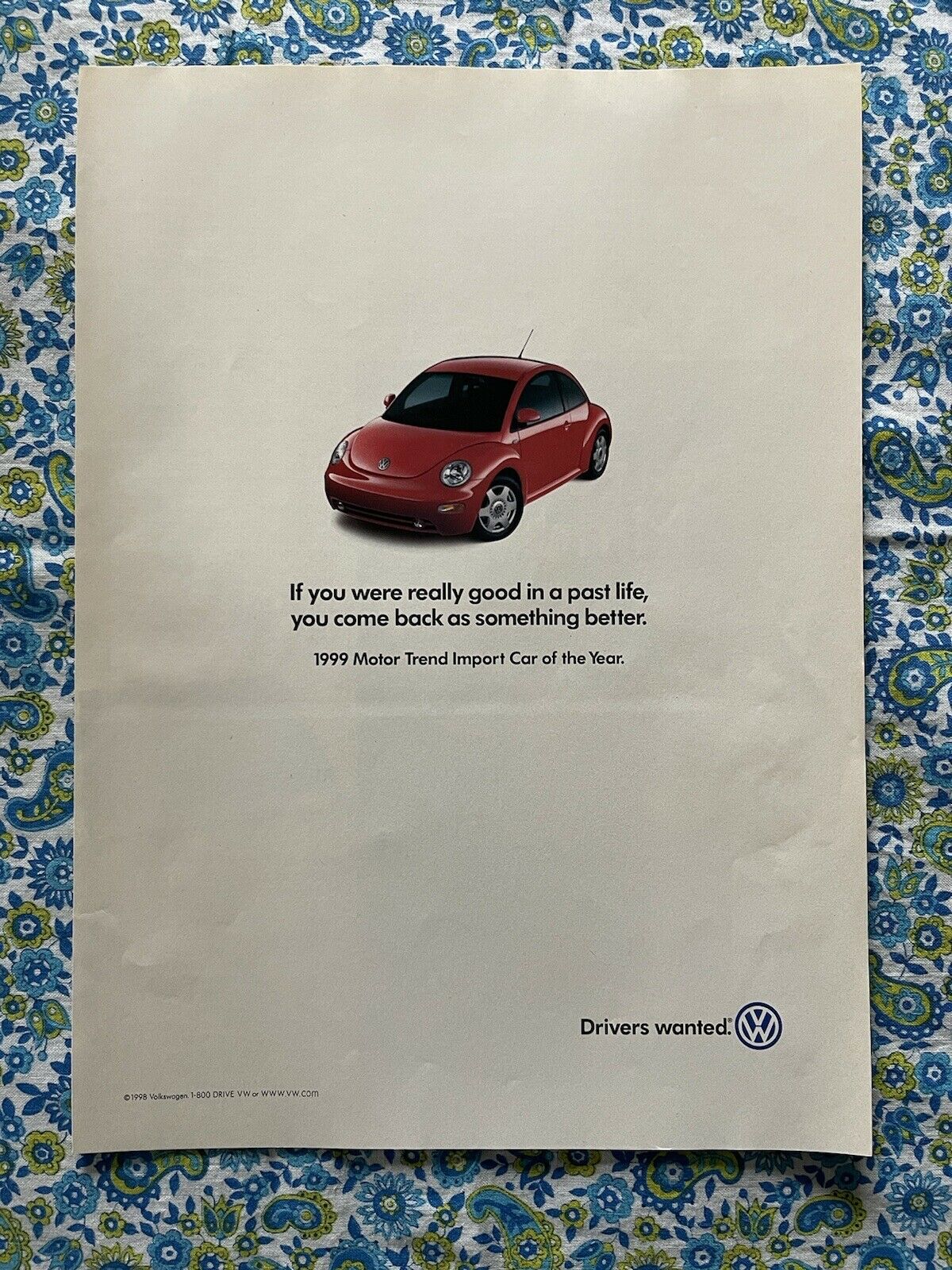 Vintage 1999  Volkswagen Beetle Print Ad Motor Trend Car Of The Year