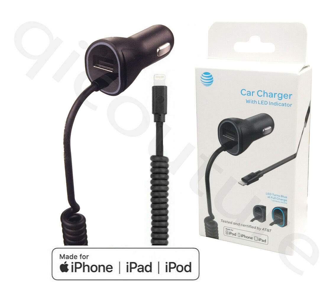 Original At&t Apple Car Charger Iphone 5/6/7/8/x/11/12 Lightning Extra Usb Port