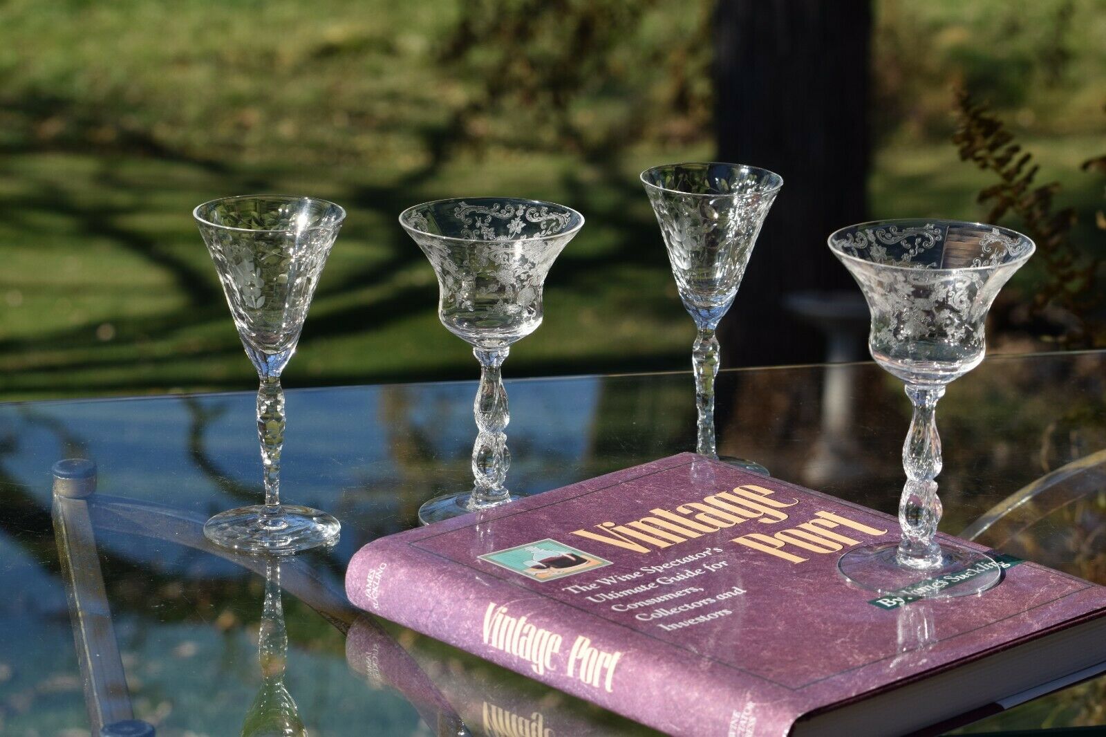 Vintage Etched Liqueur, Wine Glasses, Set Of 4 Mis-matched, Cambridge
