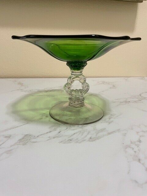 Cambridge Keyhole Compote Green 5 1/2" Tall