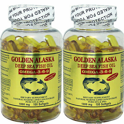 2x Golden Alaska Deep Sea Fish Oil Omega-3-6-9 1000mg 100 Sg Dha Epa Made In Usa