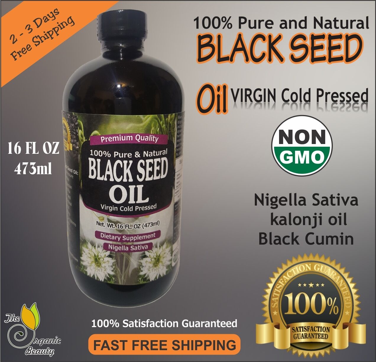 16 Oz 100% Pure Black Seed Oil Cold Pressed Cumin Nigella Sativa Non Gmo