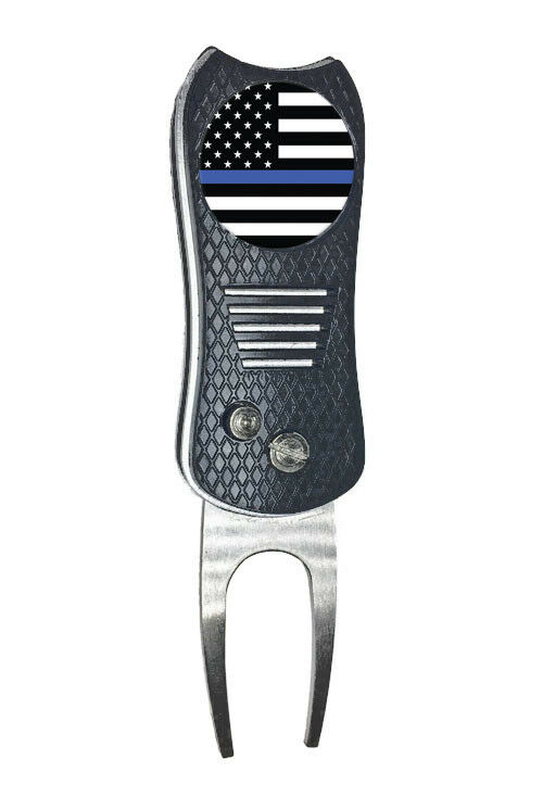 Us Flag Thin Blue Line Golf Ball Marker W/ Switchfix Switchblade Divot Tool Gift