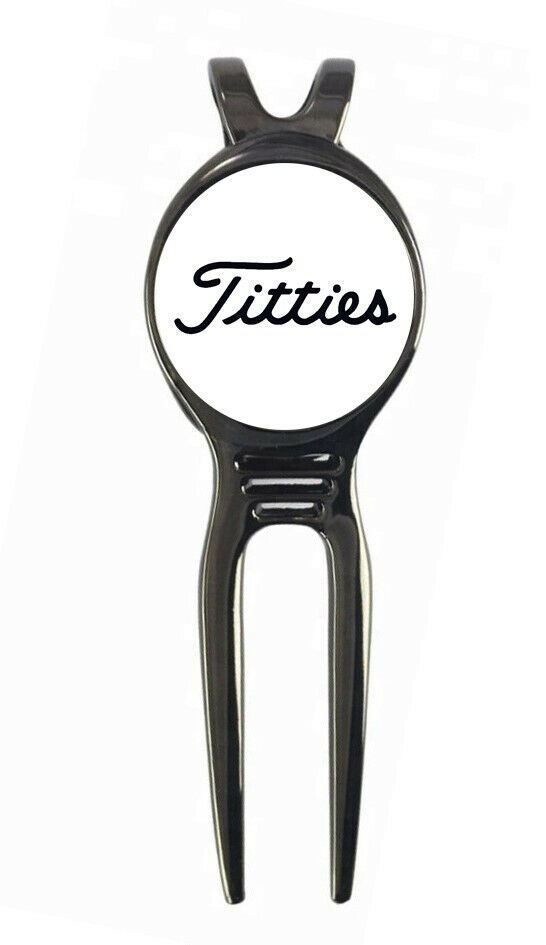 "titties" Novelty Golf Ball Marker + Black Gunmetal Divot Tool Gift