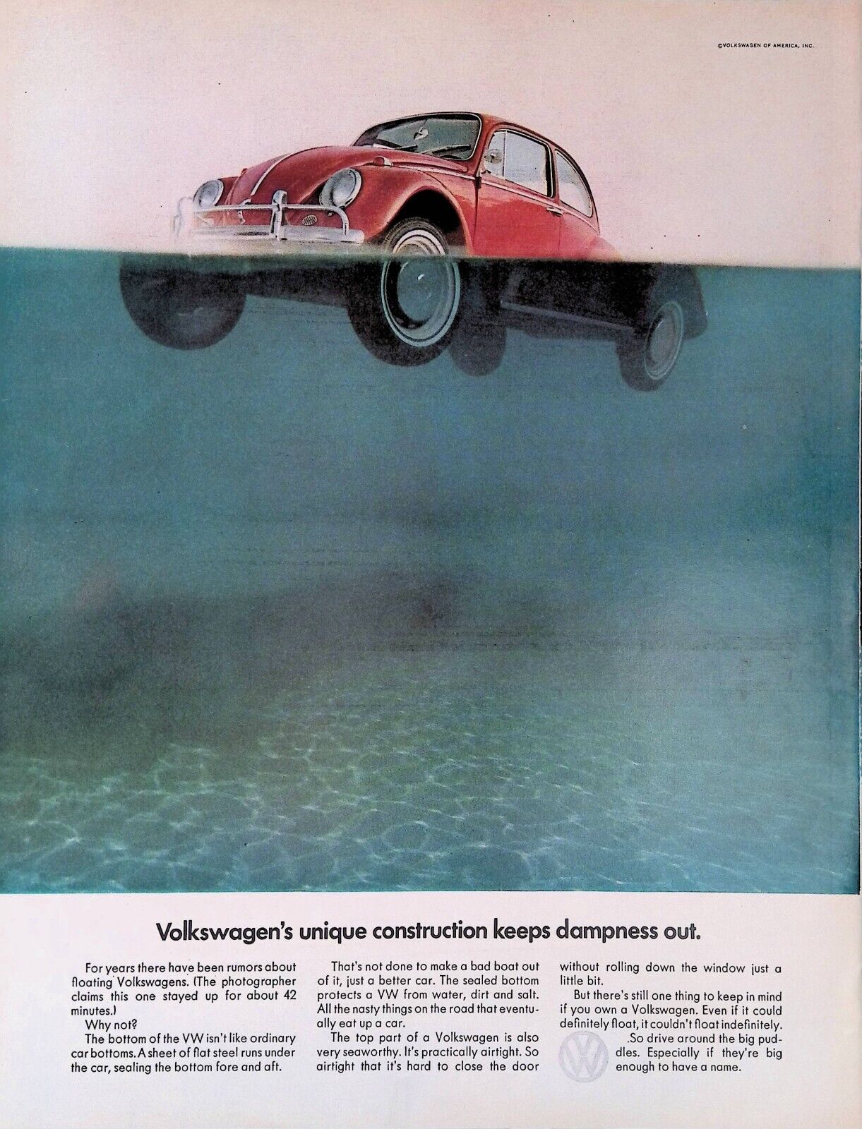 Print Ad 1968 Red Volkswagen Vw Bug Floating Water Sealed Undercarriage