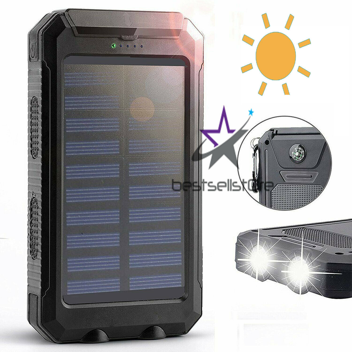 2020 Waterproof Solar Power Bank 2000000mah Portable External Battery Charger Us