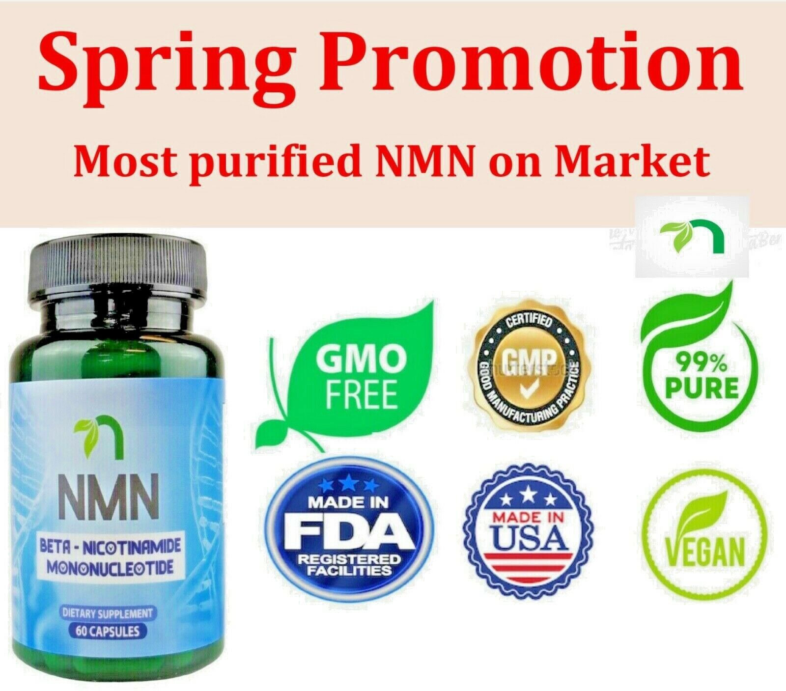 Nmn β-nicotinamide Mononucleotide Pure Potency 500mg / Serve, 60 Capsules, Nad+