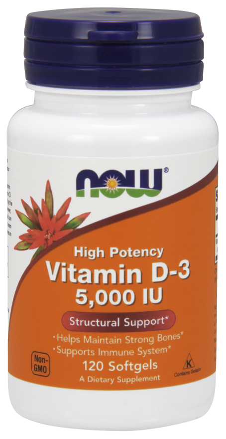 Now Foods Vitamin D-3 5000 Iu 120 Softgels Supports Bones & Teeth 05/22exp