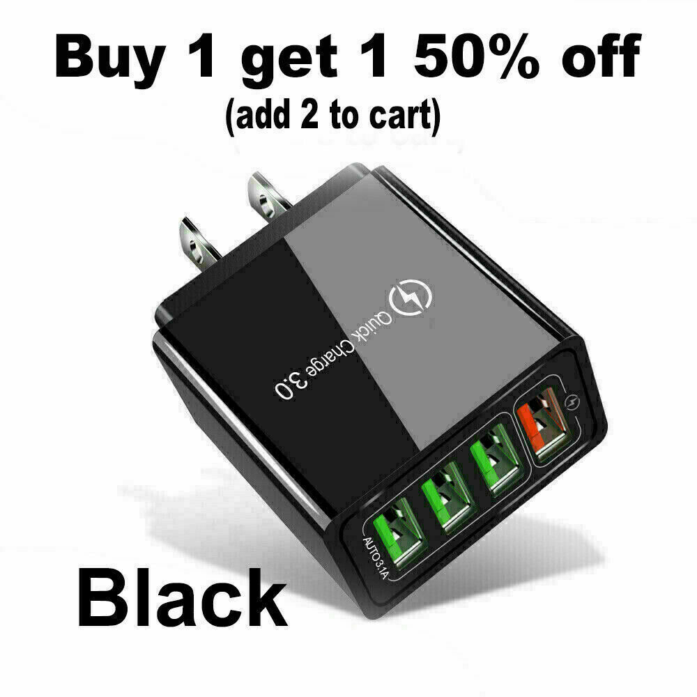 Black Us 4 Port Fast Quick Charge Qc 3.0 Usb Hub Wall Charger Power Adapter Plug
